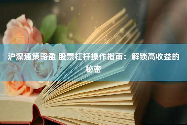 沪深通策略盈 股票杠杆操作指南：解锁高收益的秘密