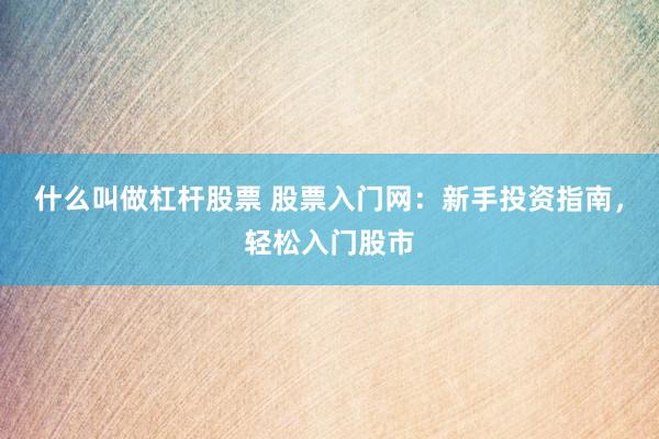 什么叫做杠杆股票 股票入门网：新手投资指南，轻松入门股市