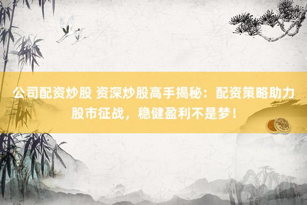 公司配资炒股 资深炒股高手揭秘：配资策略助力股市征战，稳健盈利不是梦！
